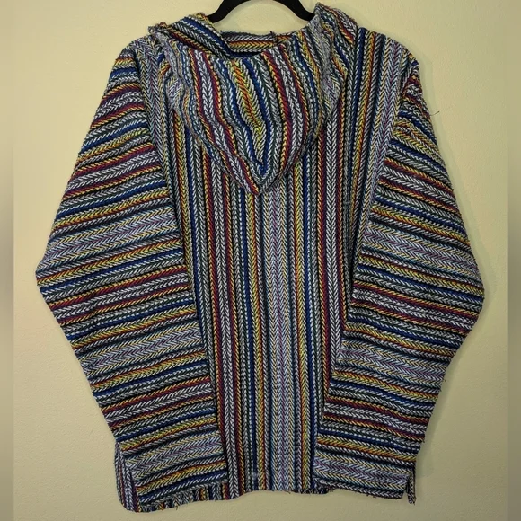 RARE VTG Earth Ragz Boho Hippie Reggae Rasta Poncho Drug Rug Striped Hoodie (L) - Picture 8 of 9